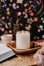 Load image into Gallery viewer, Lit soy candle in glass jar no label